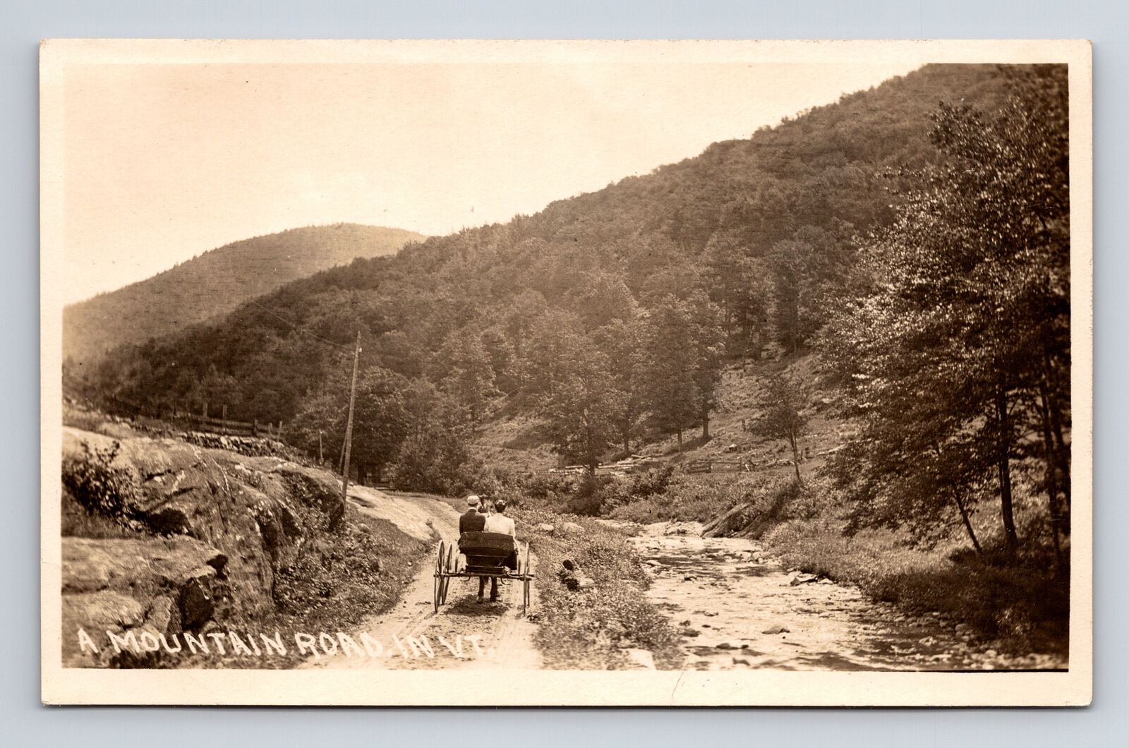 RPPC Man & Woman on Horse Buggy on Scenic Mountain Road Vermont VT Postcard