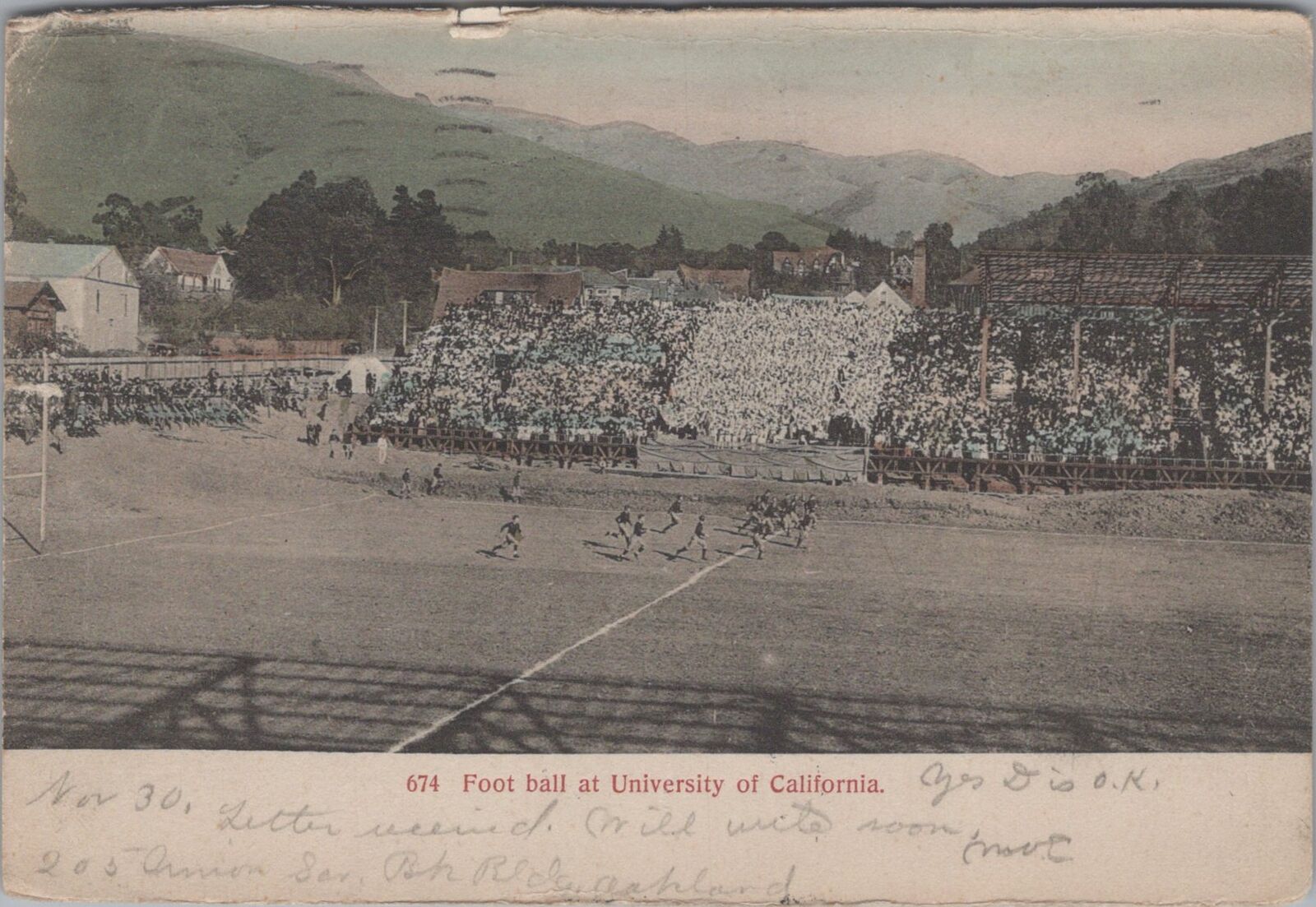 Football Foot ball Game at University of California Stadium 1907 Postcard