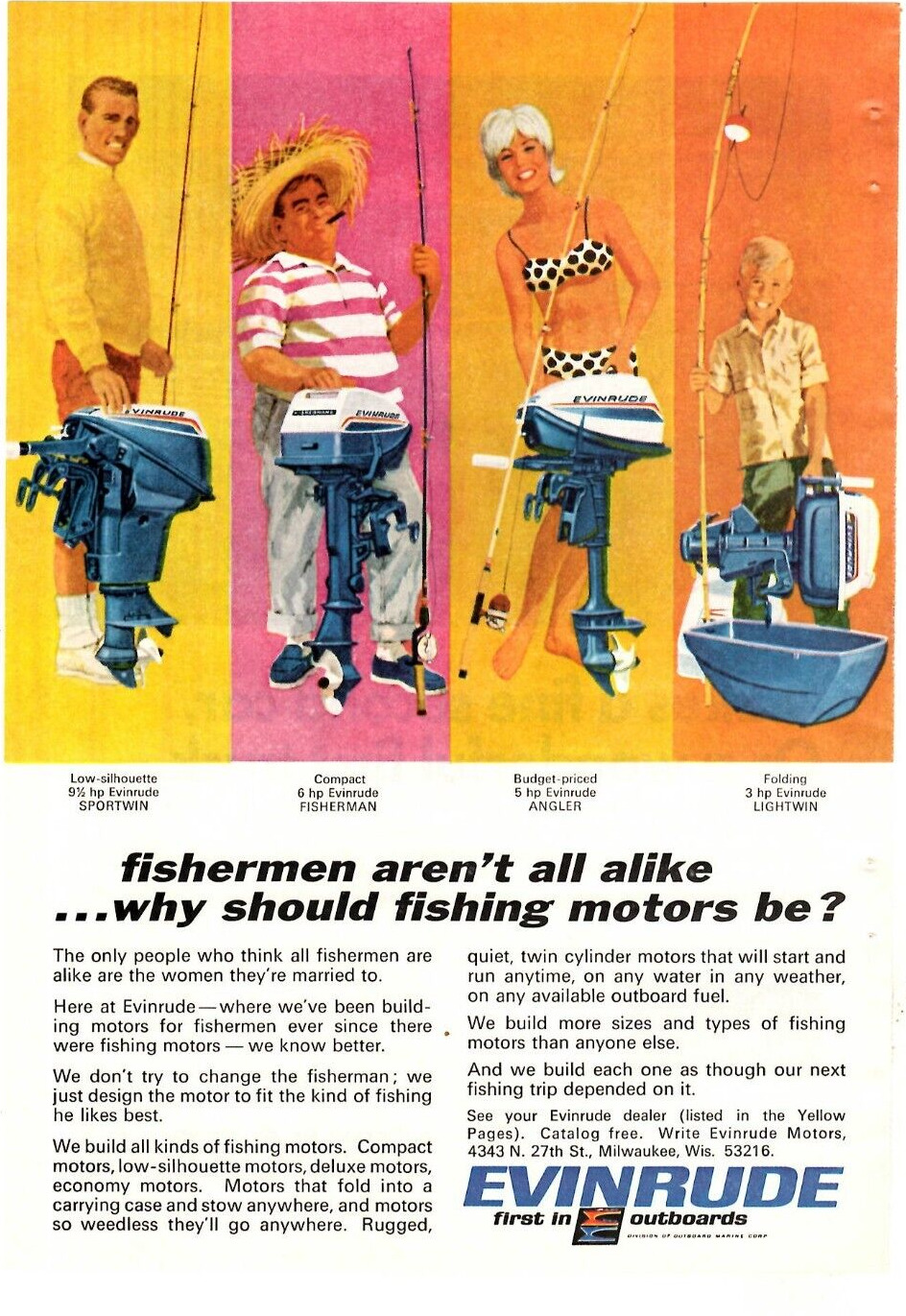1966 Print Ad Evinrude First in Outboards 9 1/2 hp sportwin 6 hp Fish 5 hp 3 hp
