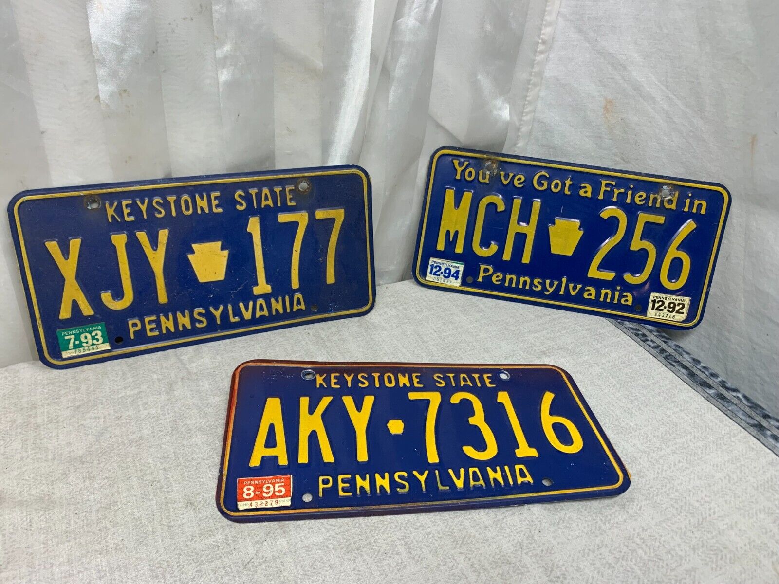 1993-95 Three Vintage Pennsylvania Keystone State USA License Plate Collectible