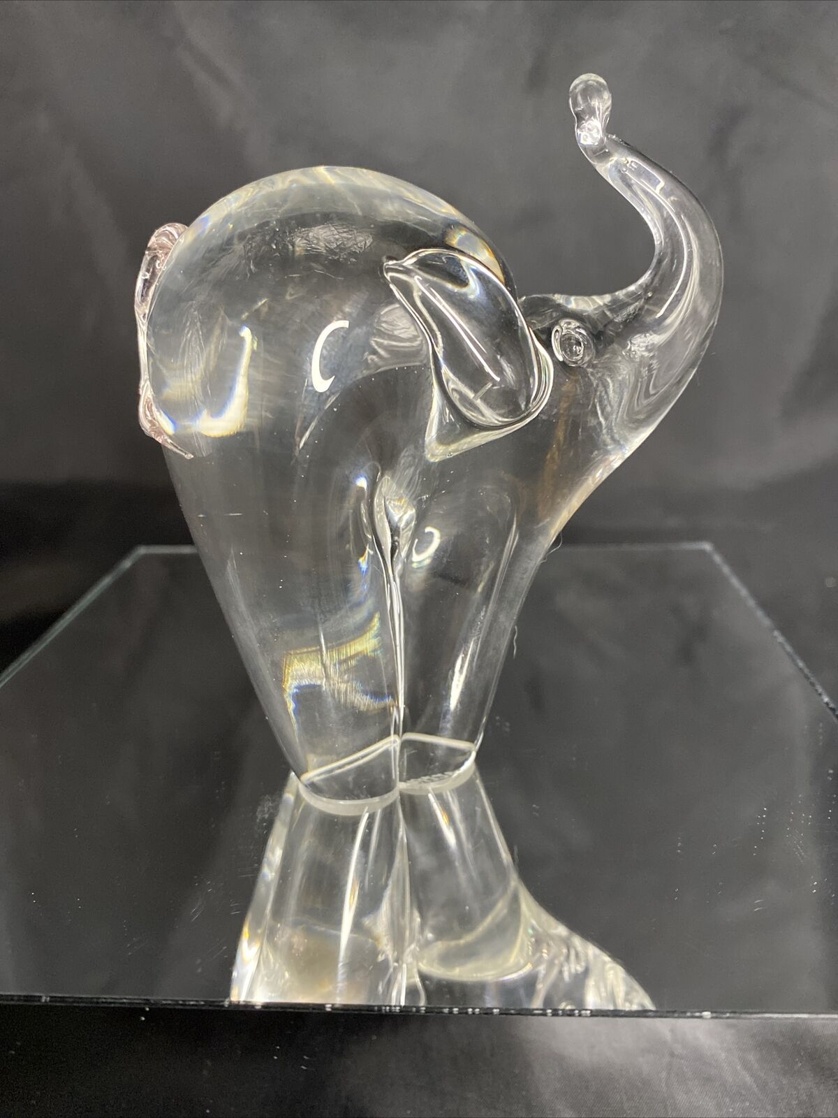 Vintage Retired Orient And Flume Clear Glass Elephant Figurine Paperweight 