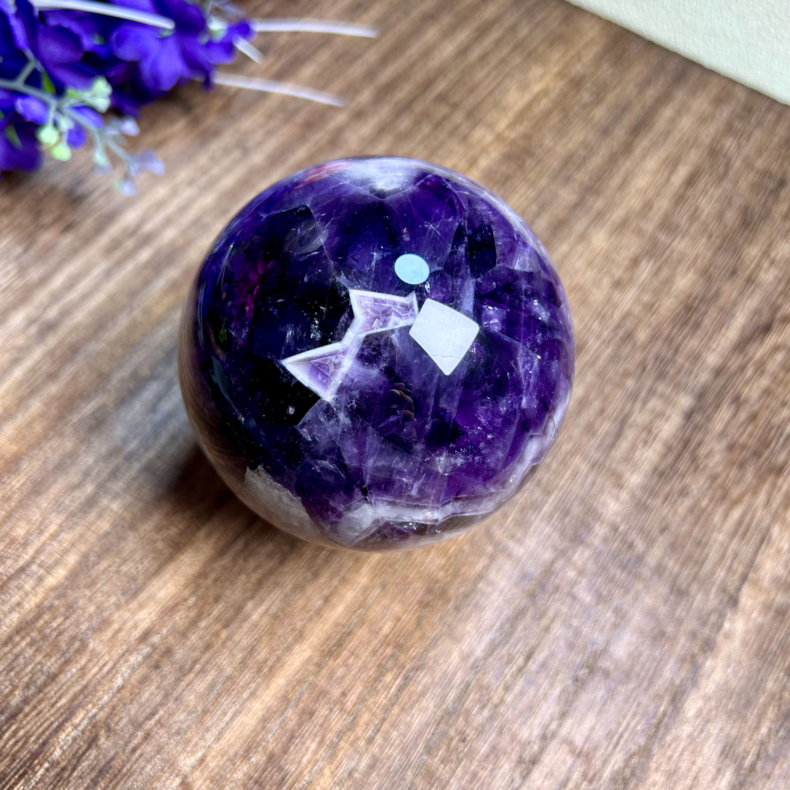 645g Natural Dream Amethyst Quartz Crystal Sphere With Crack 77mm 22th