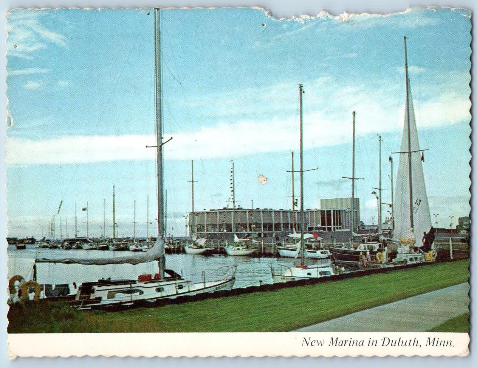 Duluth Minnesota Postcard Drill's Arena New Marina Docks Sailboats 1972 Vintage