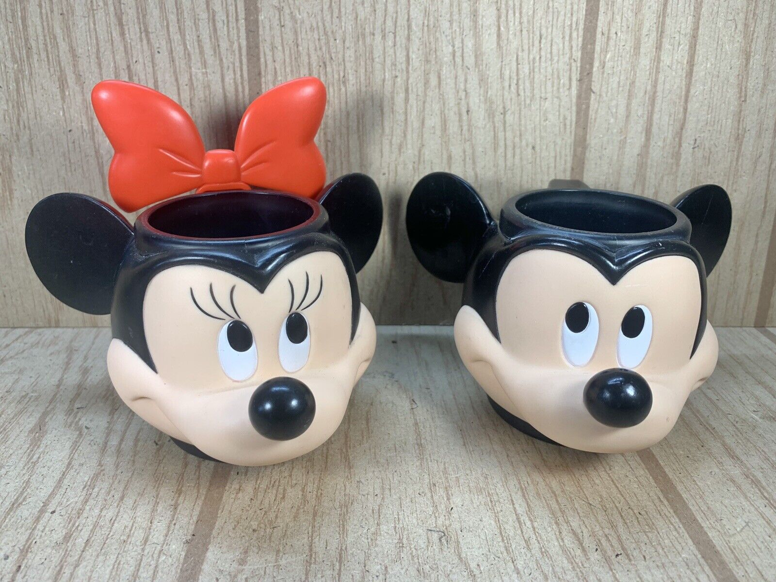 Vintage Applause Disney Mickey and Minnie Mouse Head Face Plastic Cup Mug 3D
