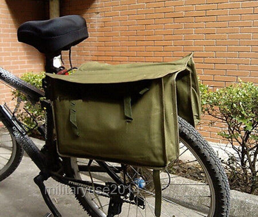 Vintage Green Canvas Military Surplus Style Messenger Bag Bicycle Pannier-CN035