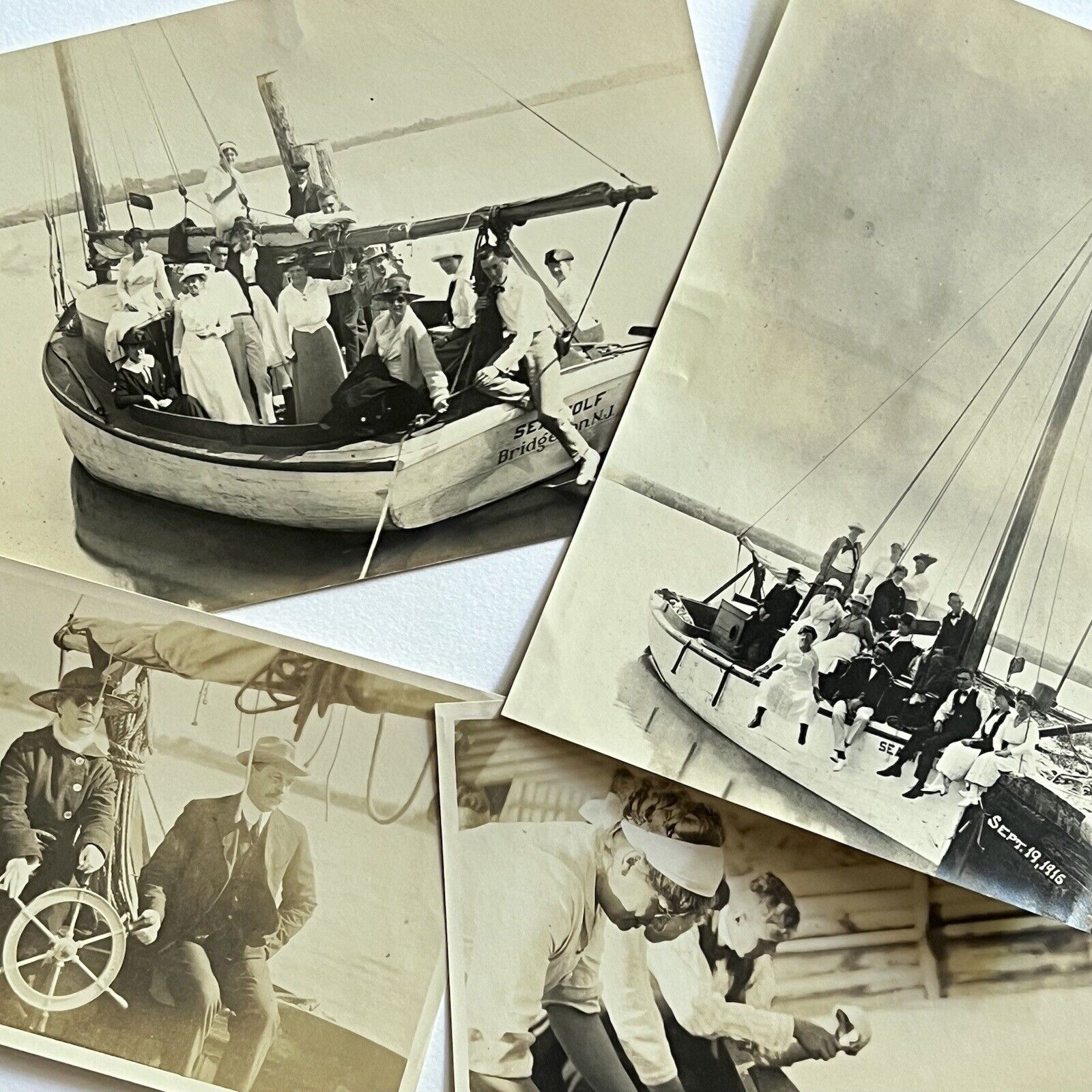 Antique Sepia Snapshot Photograph Lot Sailing Boat Collection Bridgeton NJ