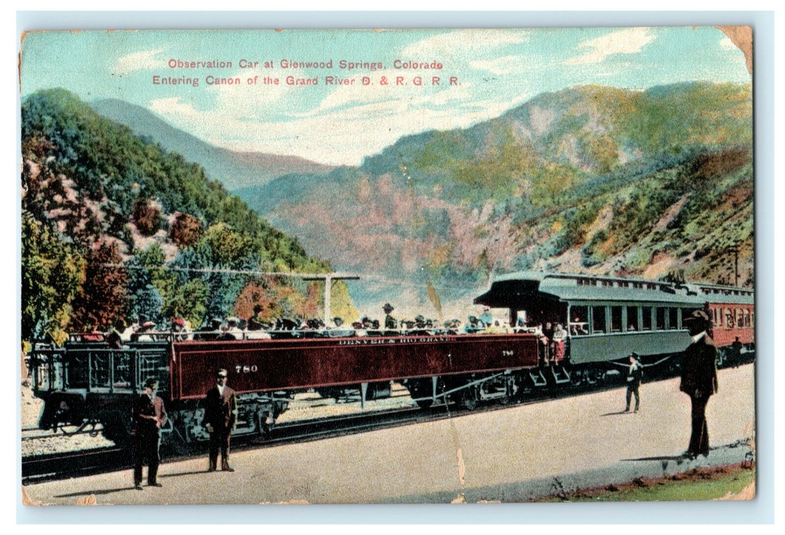 1909 Observation Car Glenwood Springs Colorado CO D&RG Railroad Train Postcard