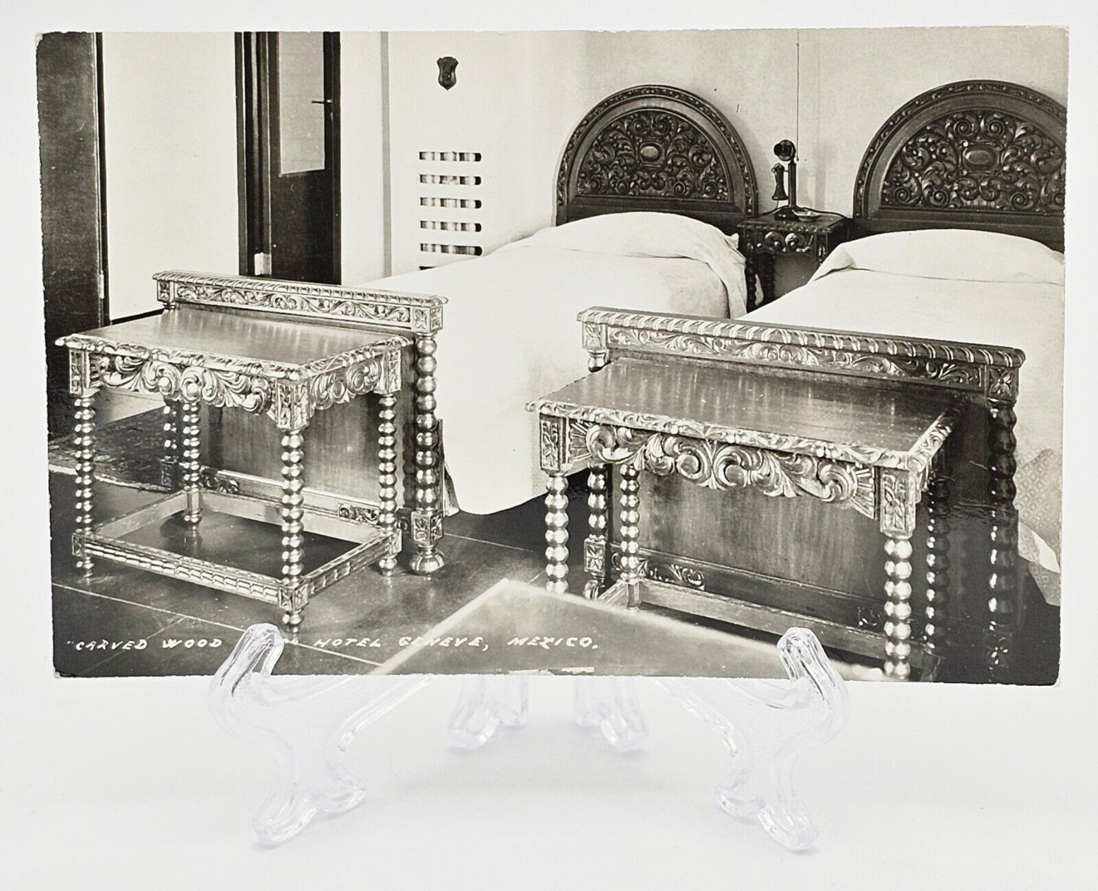 RPPC Postcard~ Carved Wood Beds~ Hotel Geneve~ Mexico City, Mexico