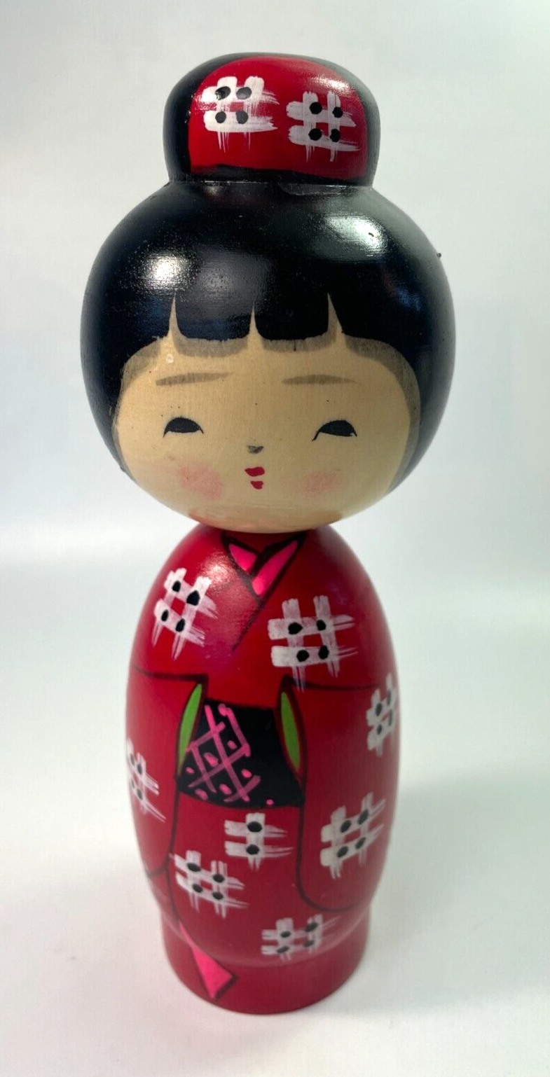 vintage kokeshi Kasuri Doll By Hosaka Torao Wooden Traditional Figurine 1990\