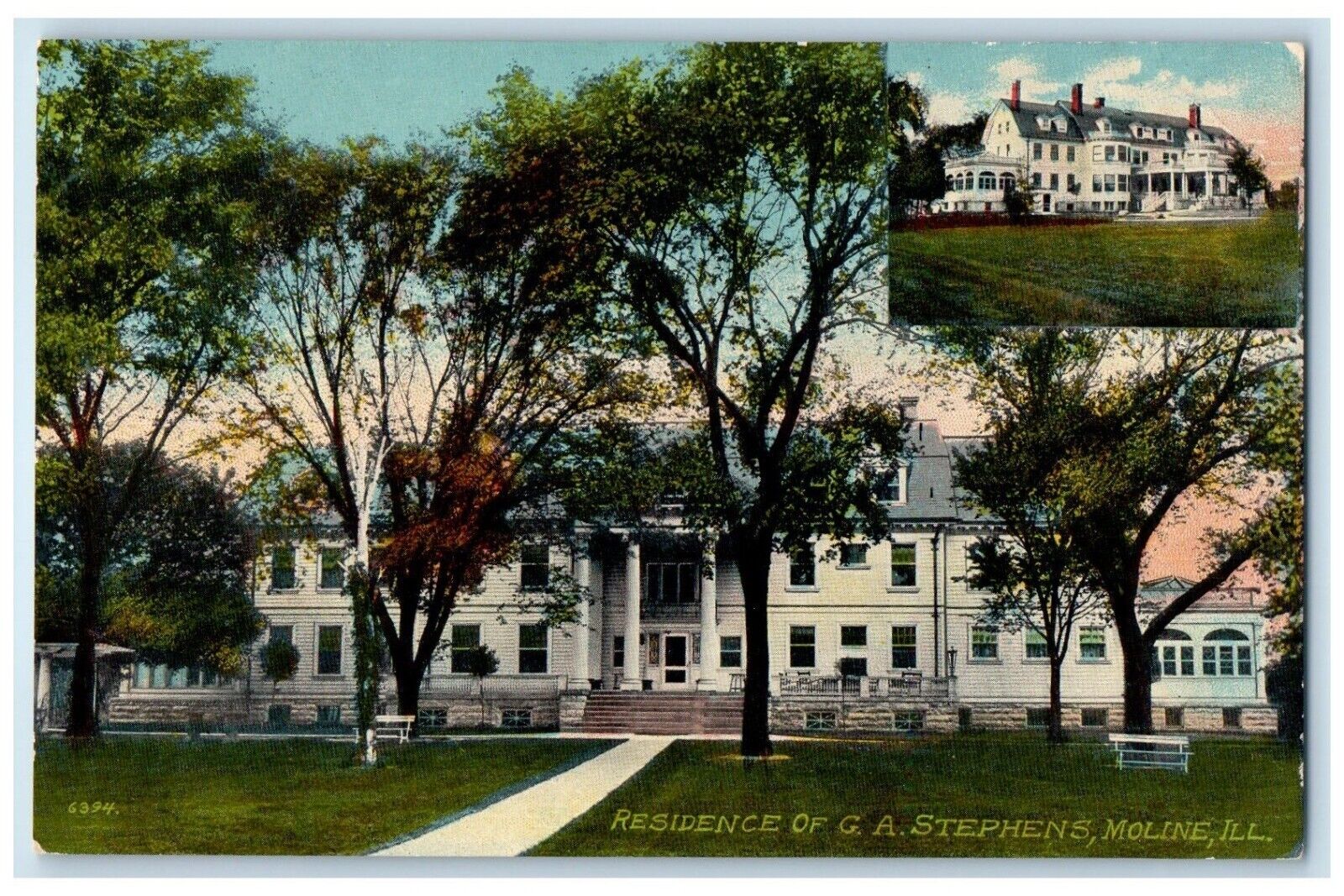c1910 Residence GA Stephens Exterior Building Moline Illinois Vintage Postcard
