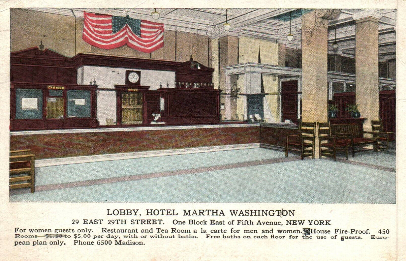 CPA - USA - NEW YORK - Lobby Hotel Martha Washington - For Women guests only