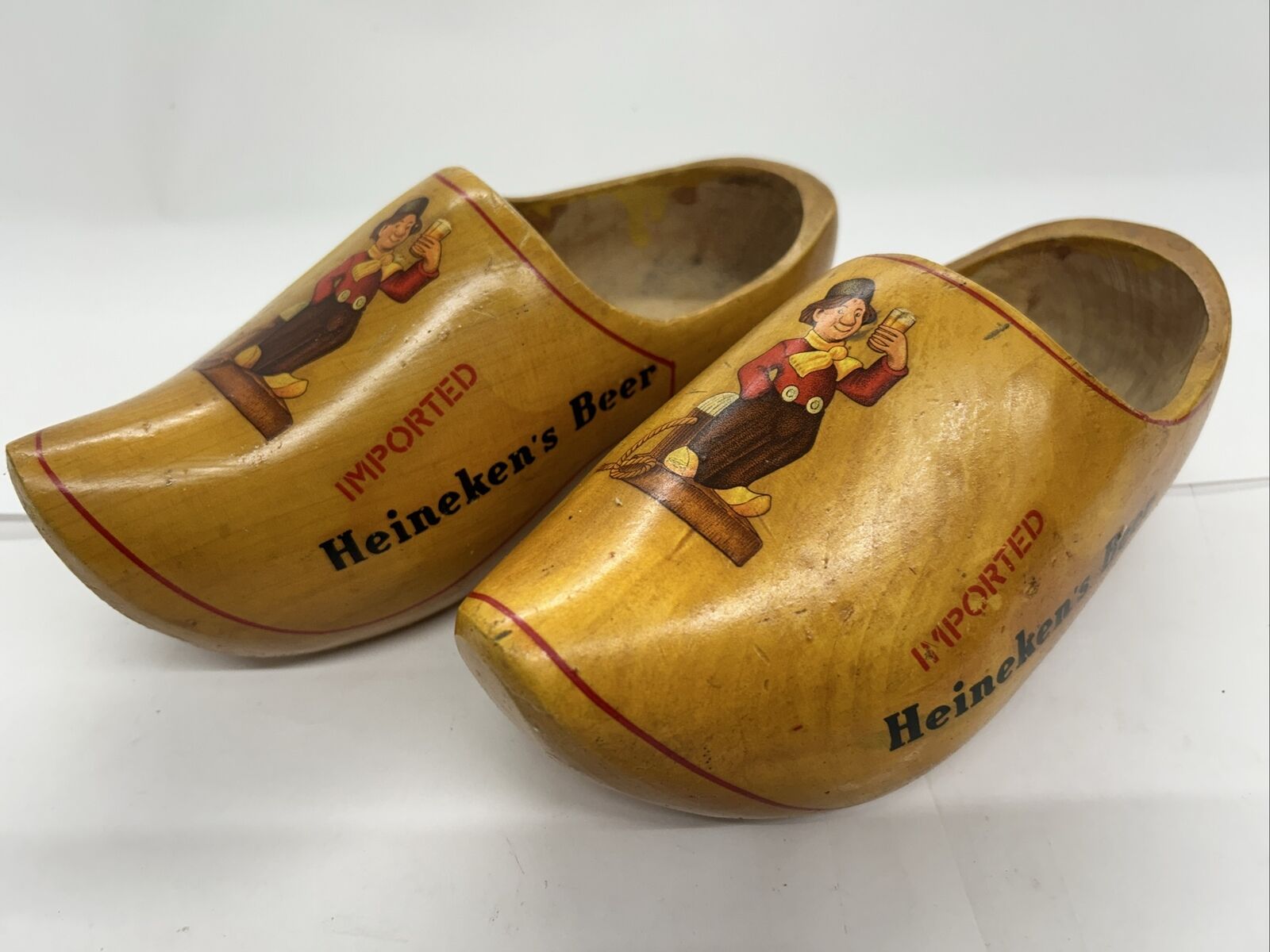 Vintage Imported Heineken’s Beer Wooden Clogs Pair With Left And Right Feet