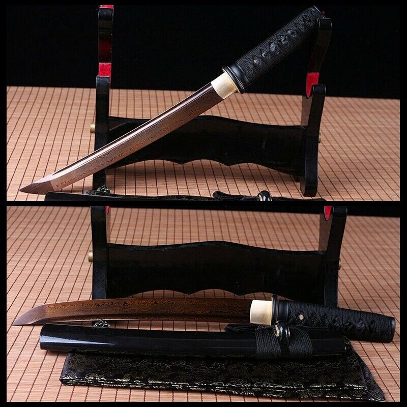 hand forged Japanese tanto Sword red&Black Folded Steel Full Tang Sharp Blade.