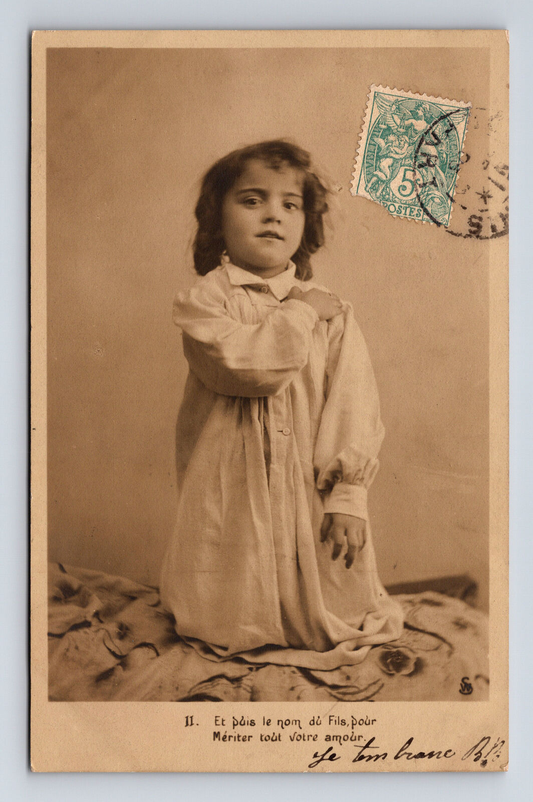 c1905 RPPC Portrait of Young French Girl Postcard