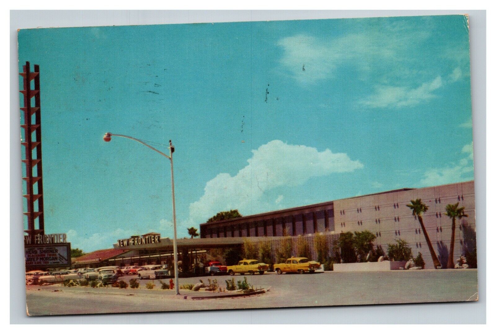 Vintage 1954 Postcard - Hotel Casino New Frontier Las Vegas Nevada - Old Taxis