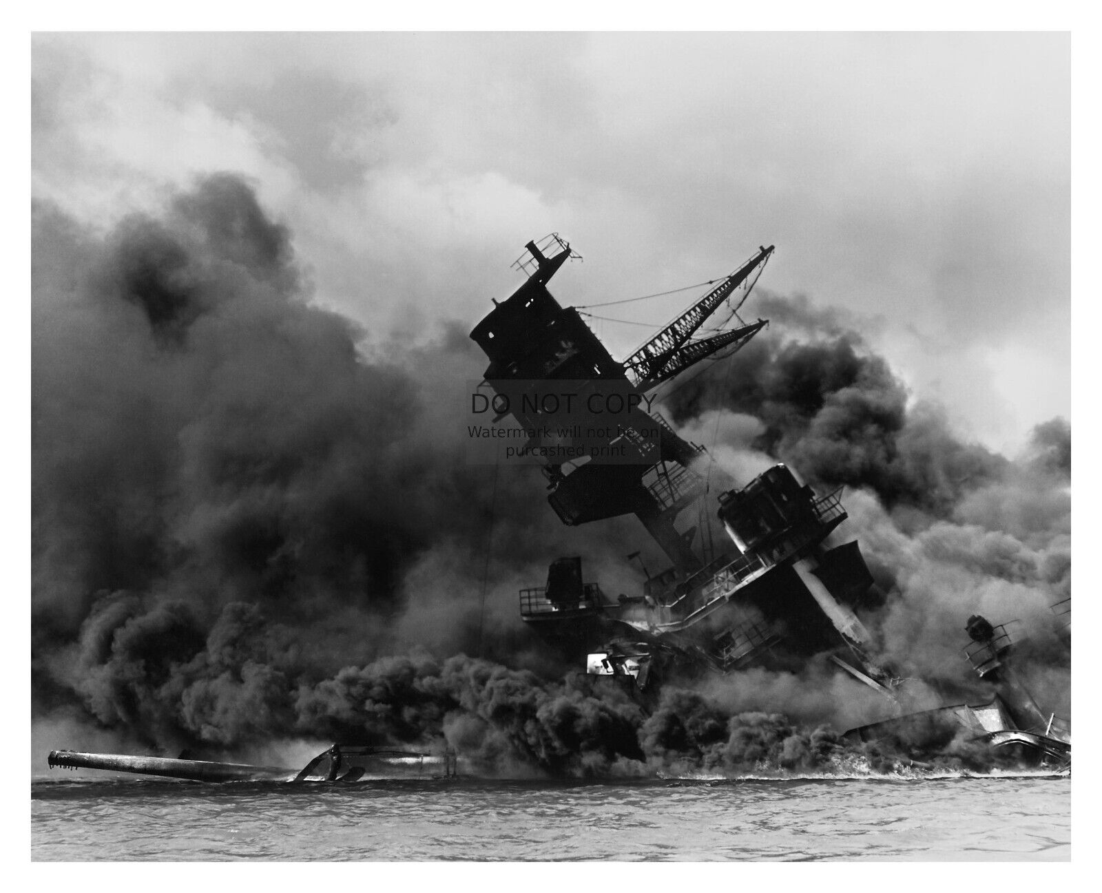 USS ARIZONA NAVY BATTLESHIP BURNING AND SINKING AT PEARL HARBOR WW2 8X10 PHOTO