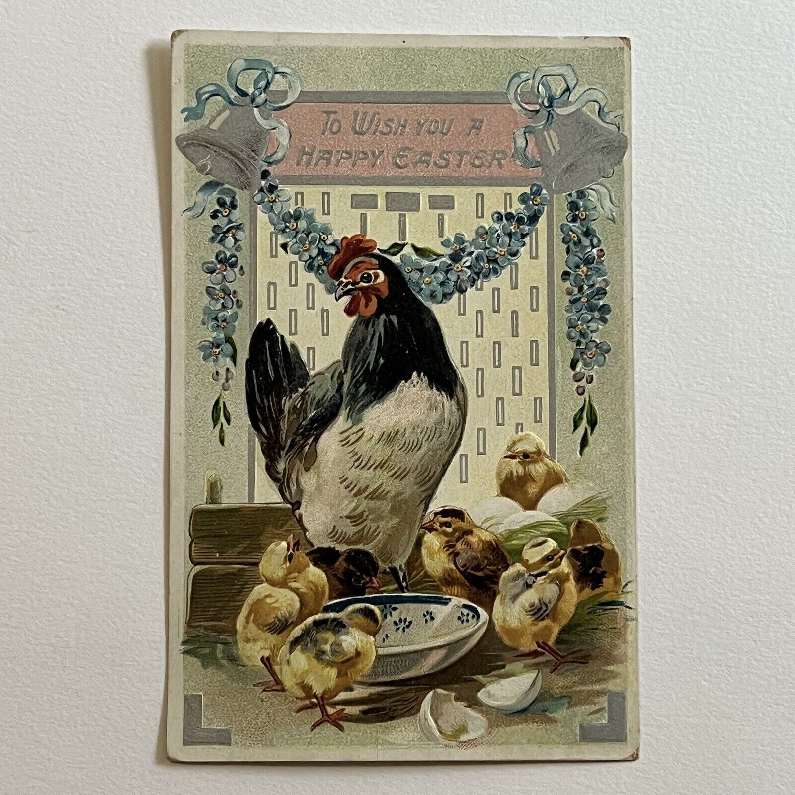 Antique Embossed Tuck’s Postcard Beautiful Sweet Chicken & Chicks Happy Easter