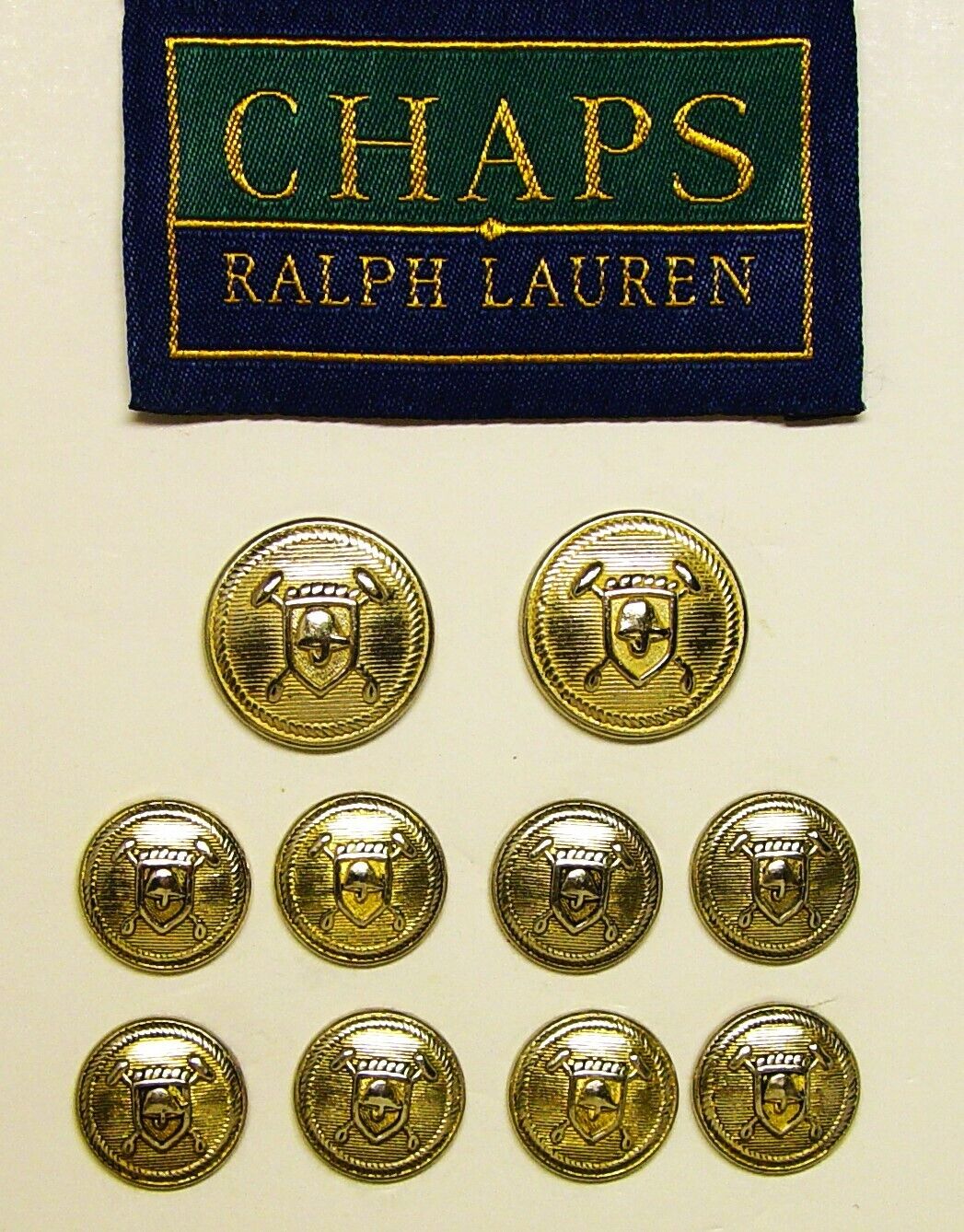 CHAPS REPLACEMENT BUTTONS 10 PC by RALPH LAUREN LIGHT GOLD TONE  METAL GOOD COND