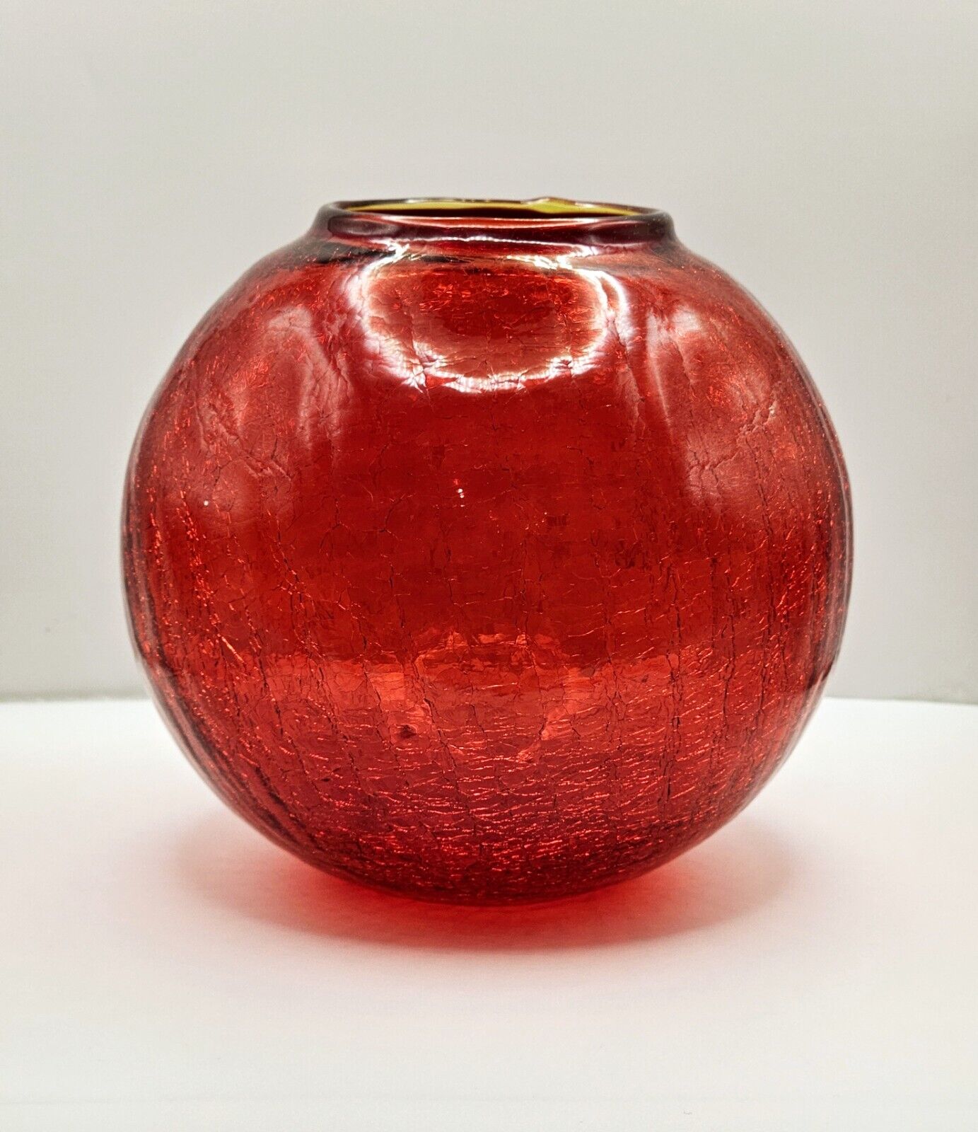 Vintage Cherry Red Crackle Glass Globe Vase Candle Holder 5.5\