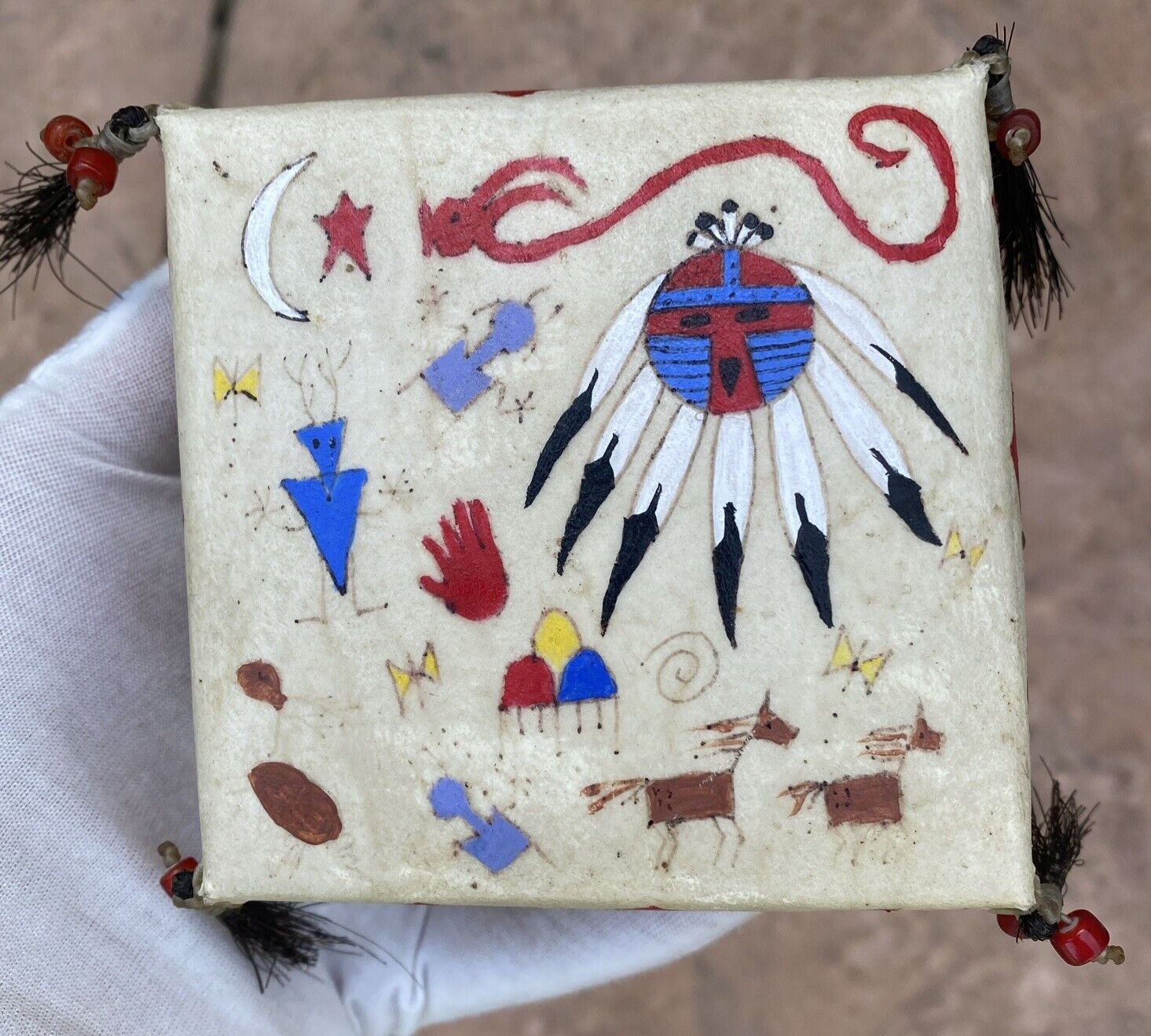 Vintage Native American Indian Tribe Art Parfleche Painted Box