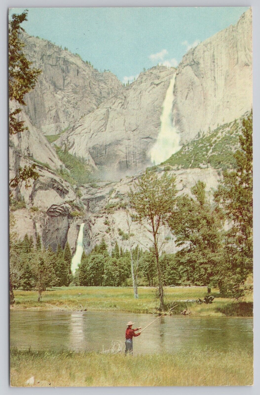 Yosemite National Park California, Yosemite Falls Fly Fishing, Vintage Postcard
