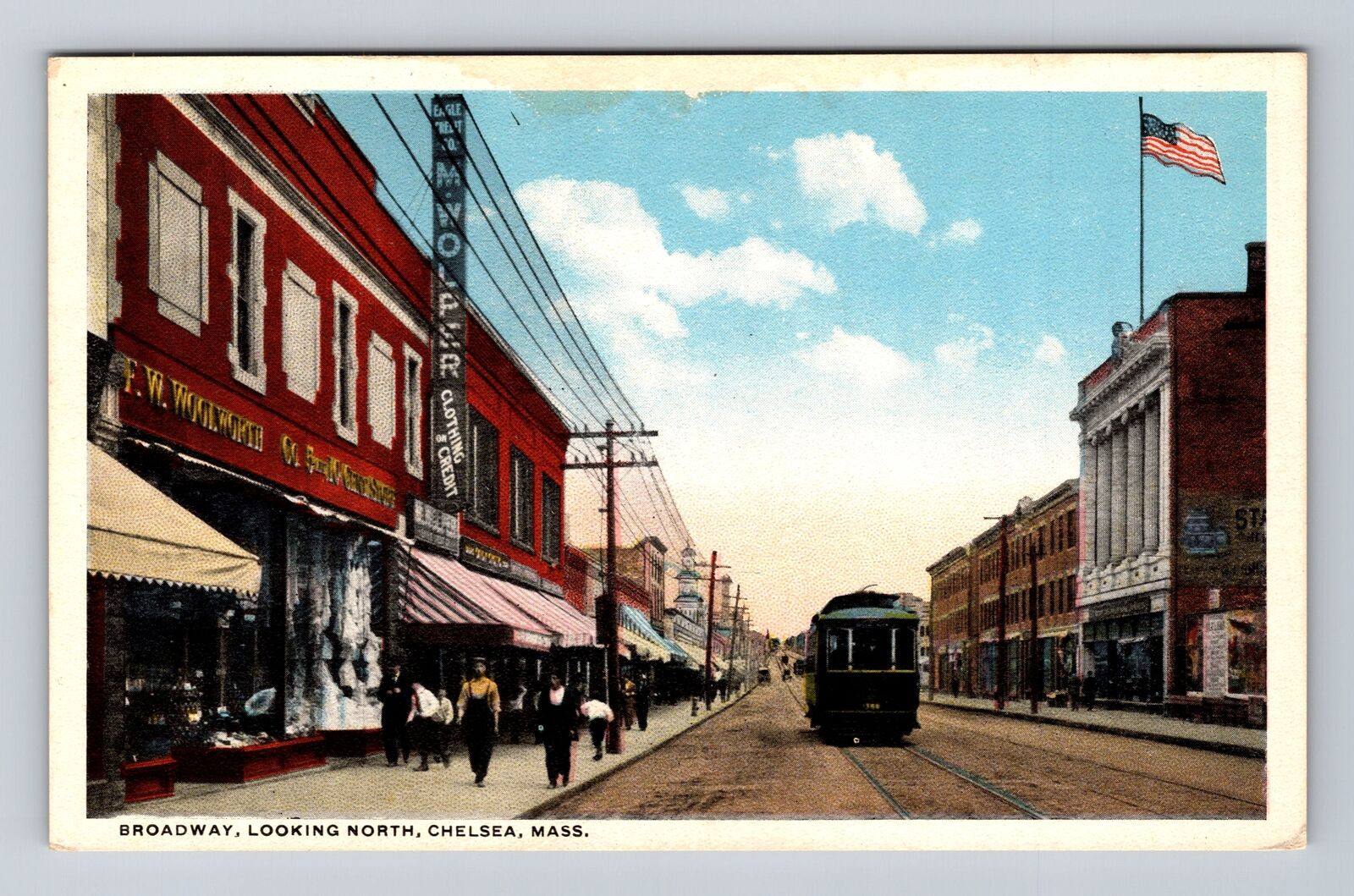 Chelsea MA-Massachusetts, Broadway Looking North, Woolworth Vintage Postcard
