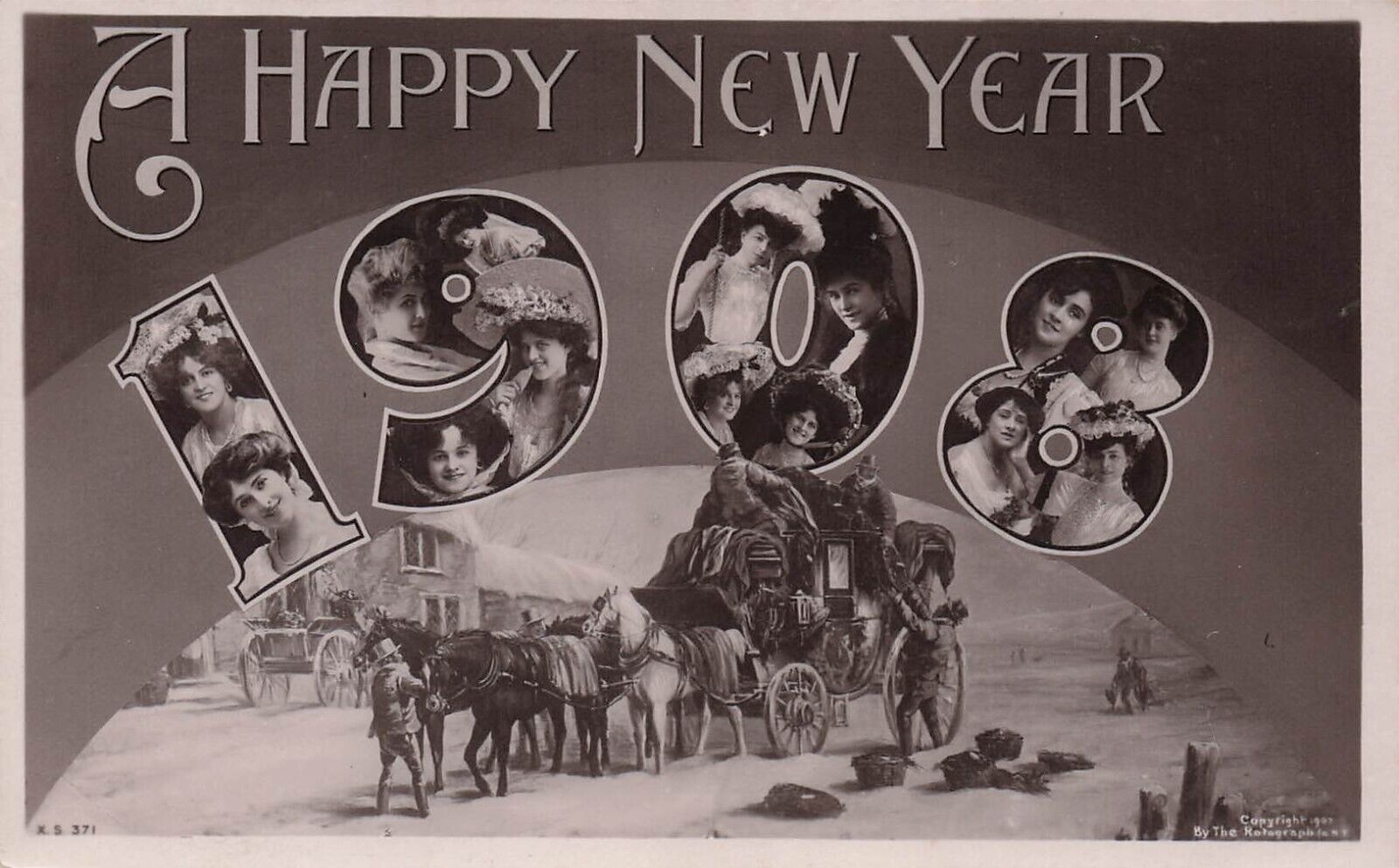 RPPC New Year Card Wagon Wild West Saucy Girls Beauty Western Photo Postcard E7
