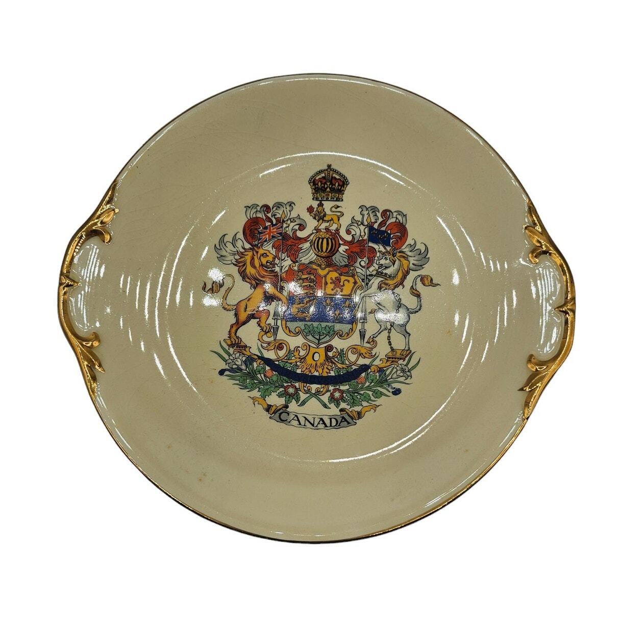 English Royal Winton-Grimwades Canadian Commemorative Plate w/ Gold Trim Unicorn