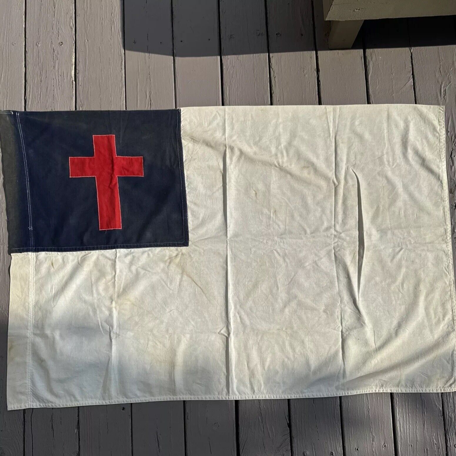 Vintage Christian Church Flag Banner Cotton 33”x48” Machine Appliqué 60s