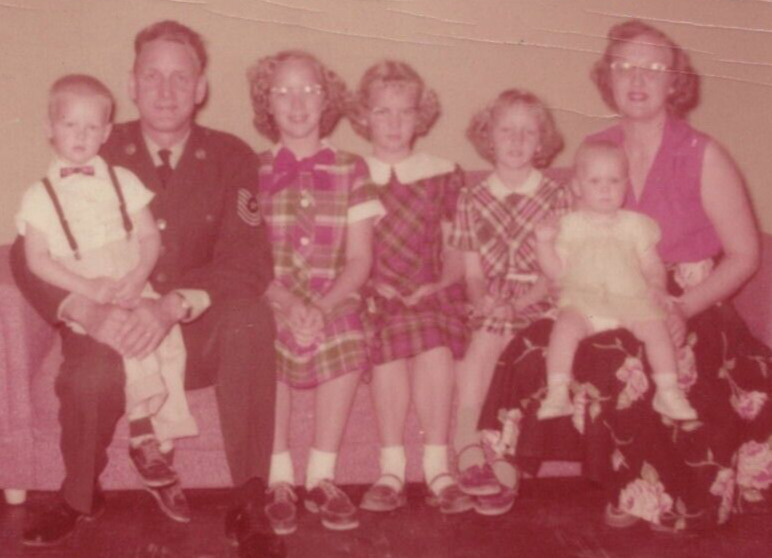 4S Photograph 1956 Family Photo Portrait Boys Girls Dad Mom Man Woman Brother