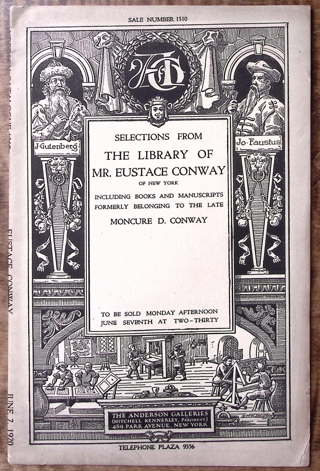 1920 THE ANDERSON GALLERIES NY MONCURE D CONWAY LIBRARY AUCTION CATALOG Z5437