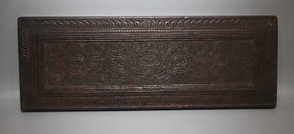 Real Tibet 16th Century Old Antique Buddhist Carved Wood Sutra Cover 