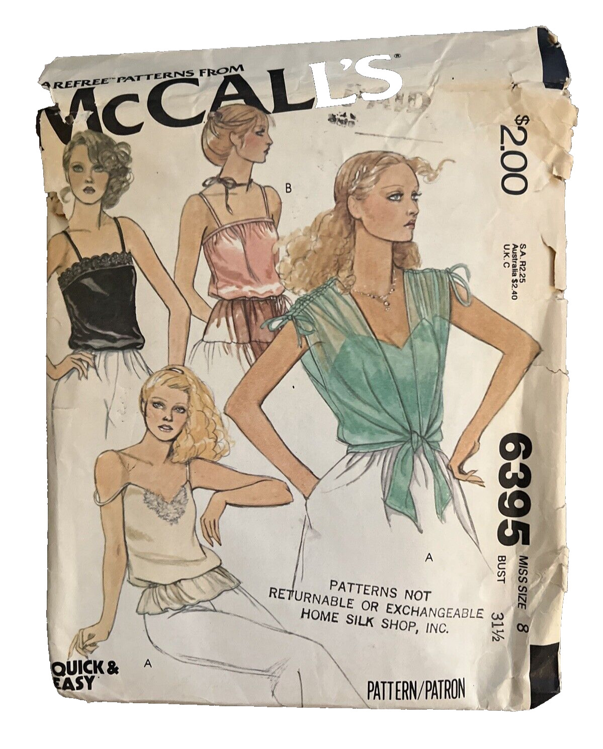 Vintage 70s MCCALLS Sewing Pattern 6395 Size 8 CAMISOLE & SHRUG COVER-UP UC