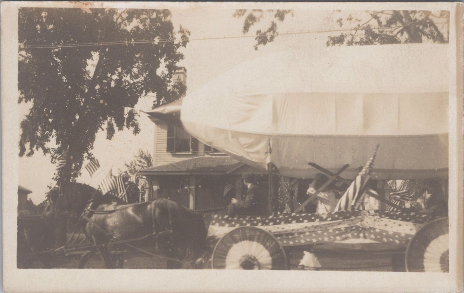 4th of July Dirigible Float Horse Carriage Baby Zeppelin 1910 RPPC Postcard