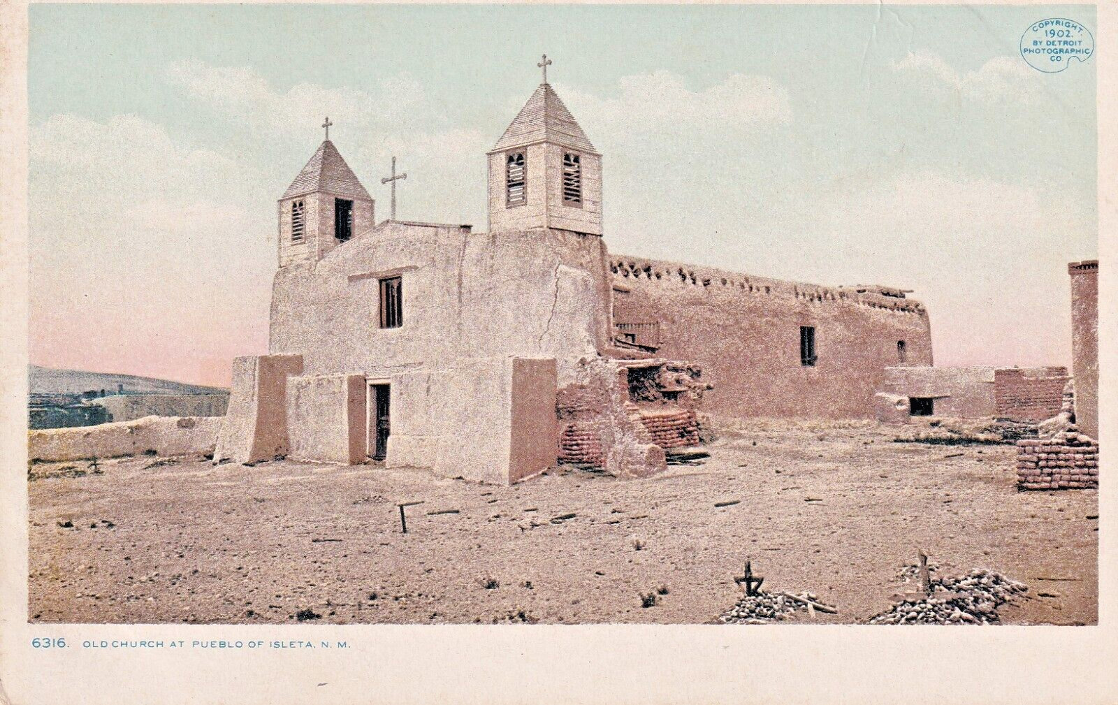 Postcard NM Isleta New Mexico Old Church at Pueblo of Isleta c.1901 I2