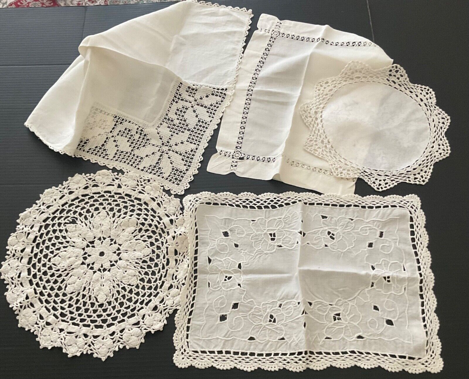 Vintage White Lot of 5 Doilies * Runner* All appear Handcrafted*