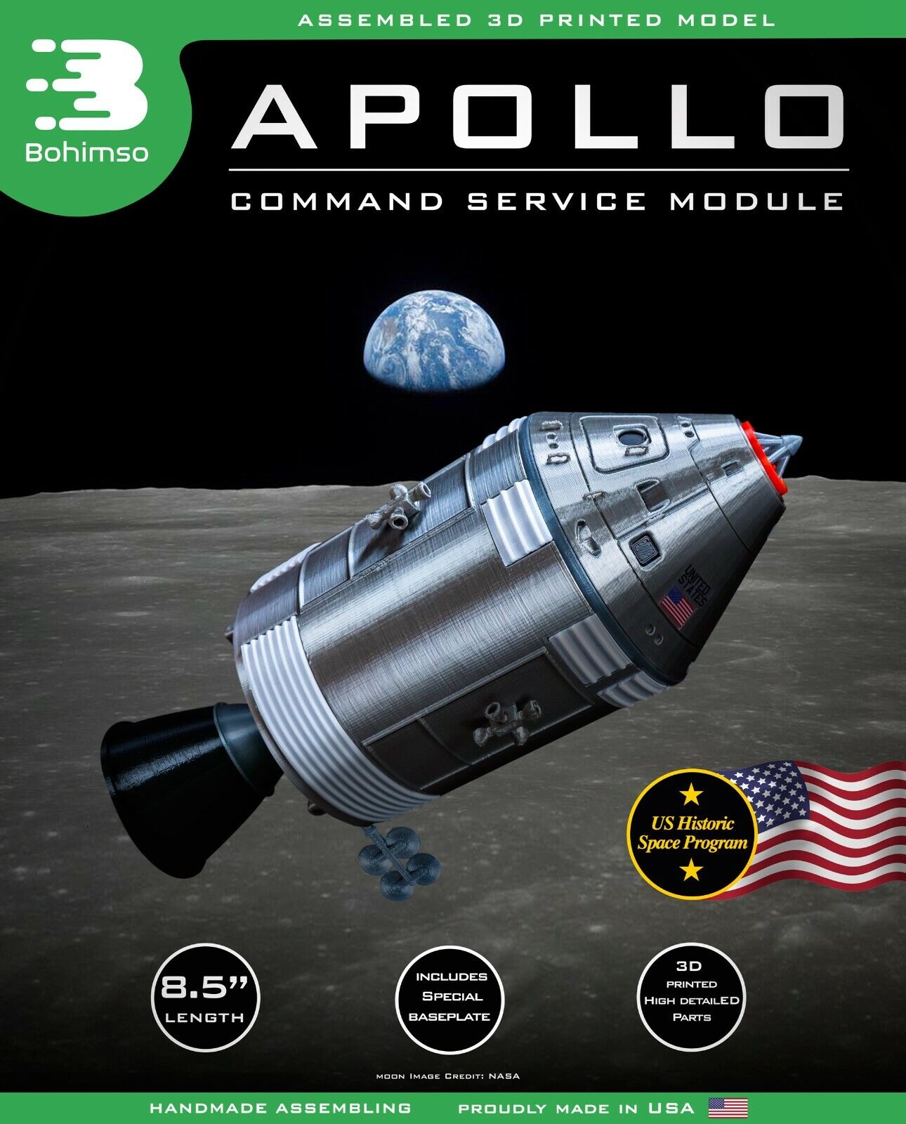 Apollo CSM Plastic model Rocket NASA Scale 1:48 Spacecraft 3D Print