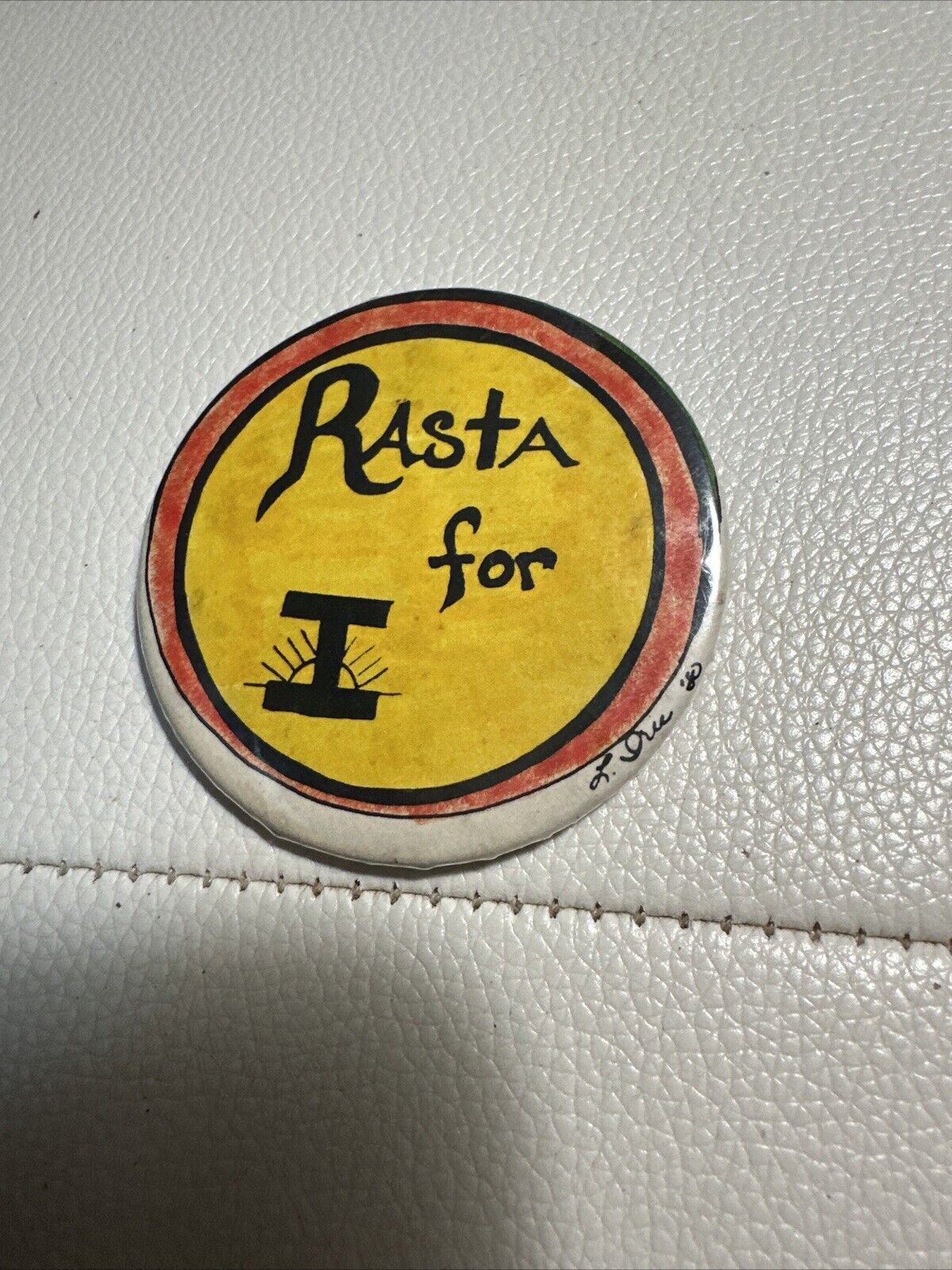 Vintage Rasta Button 1980 Signed Button Rare Unique MCM Pinback