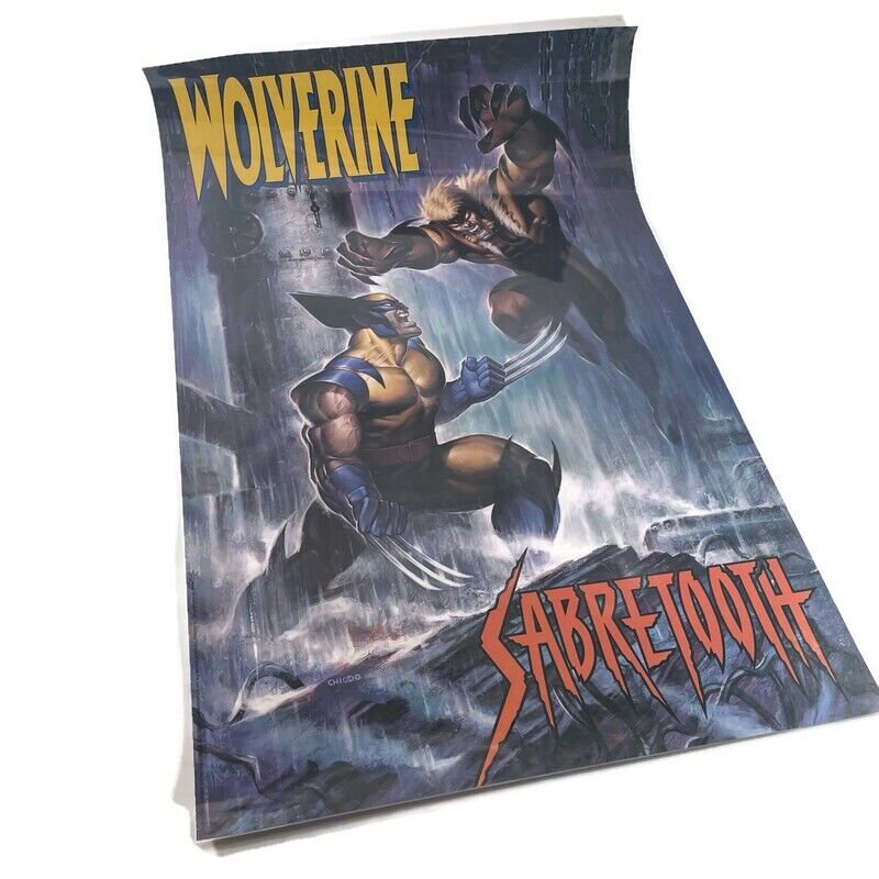 1993 Vintage Rare Wolverine vs Sabretooth Poster #140 Chiodo Marvel Laminated