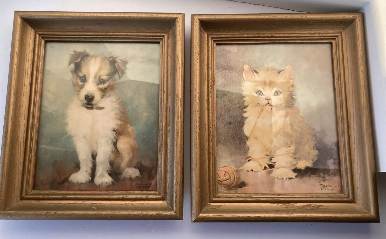 Florence Kroger Puppy And Kitten Framed  8x10\
