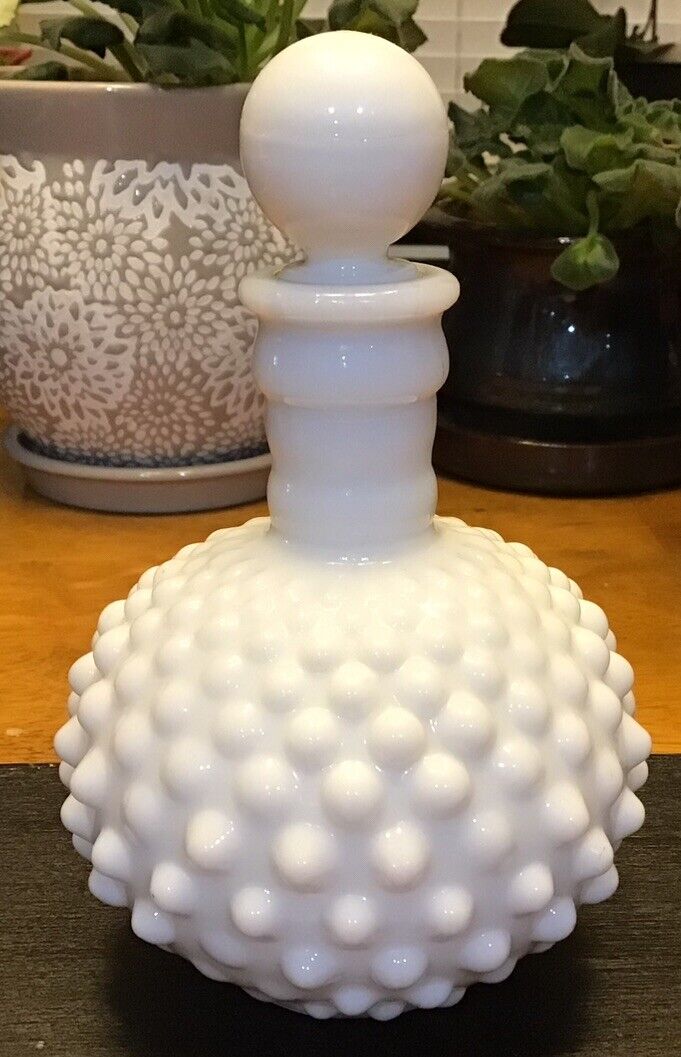 Vintage FENTON Hobnail Milk Glass Perfume Bottle w/ Original Stopper
