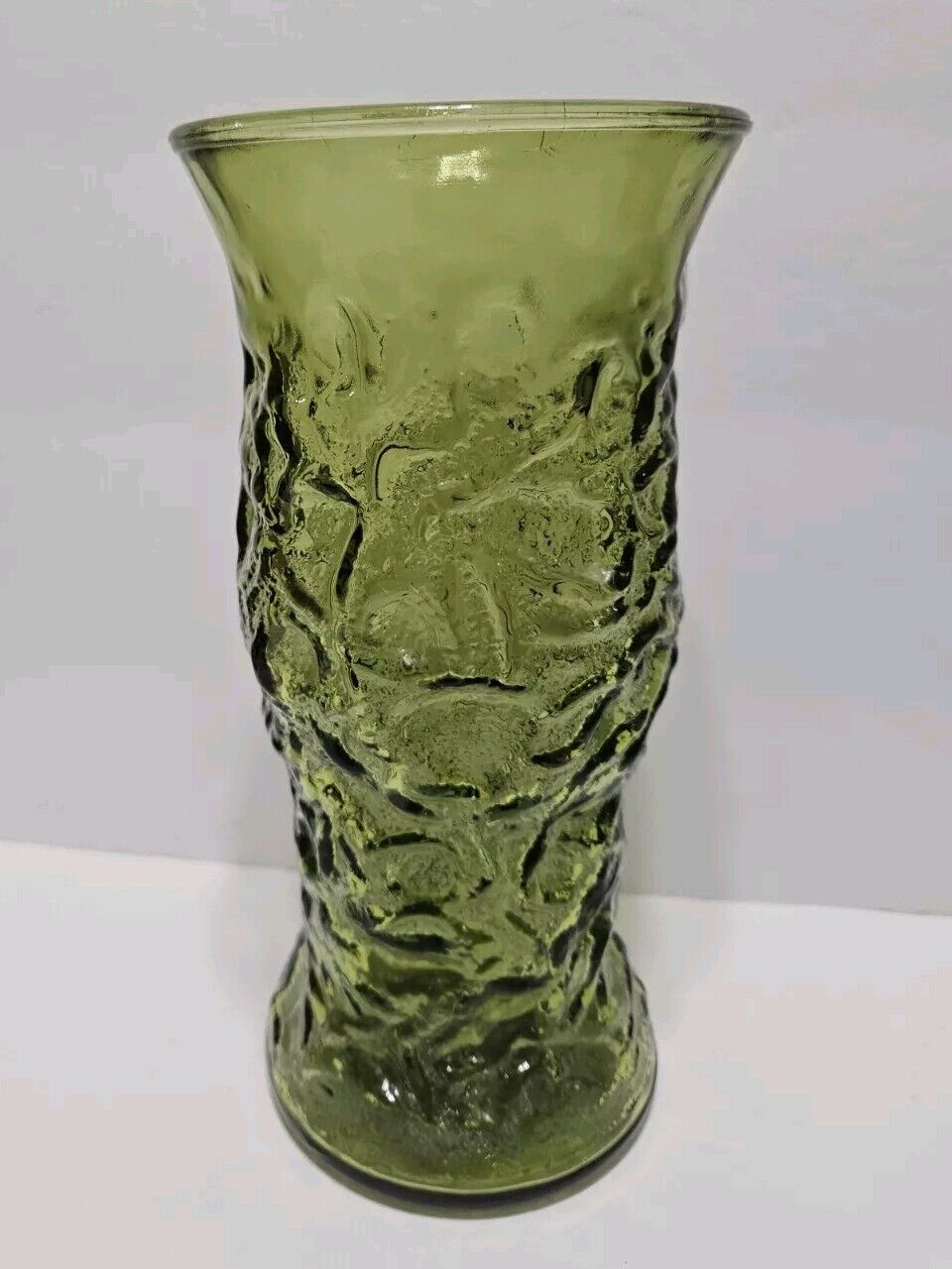 E.O. Brody Co. Cleveland Ohio Crinkle Green Glass Vase 9.5\