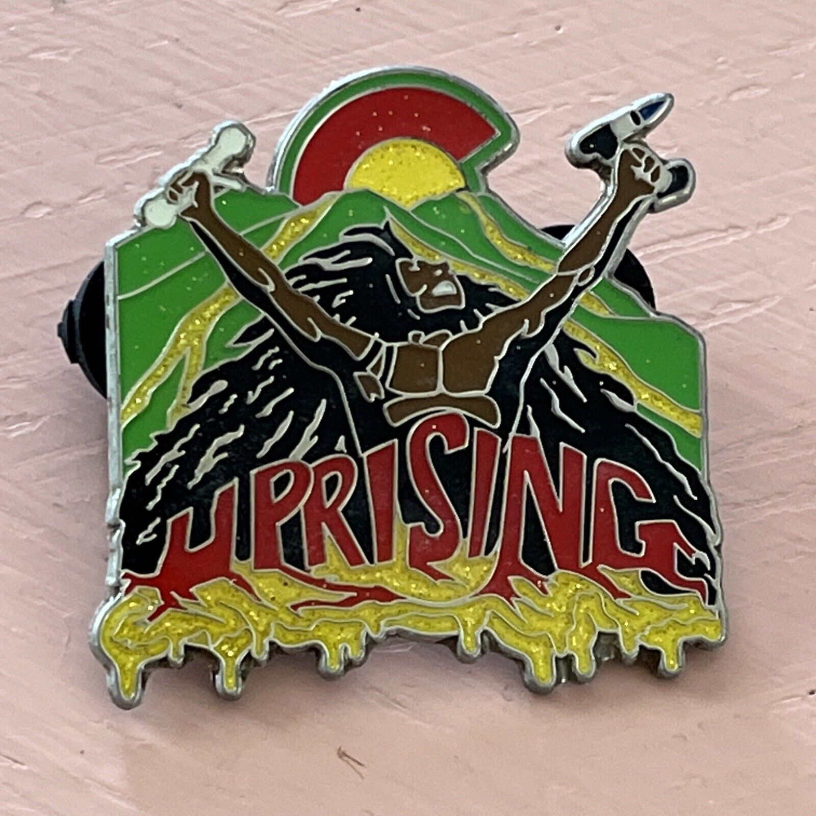 Bob Marley and the Wailers Uprising Pinback Shaped Very Nice Pin Reggae Jamaica