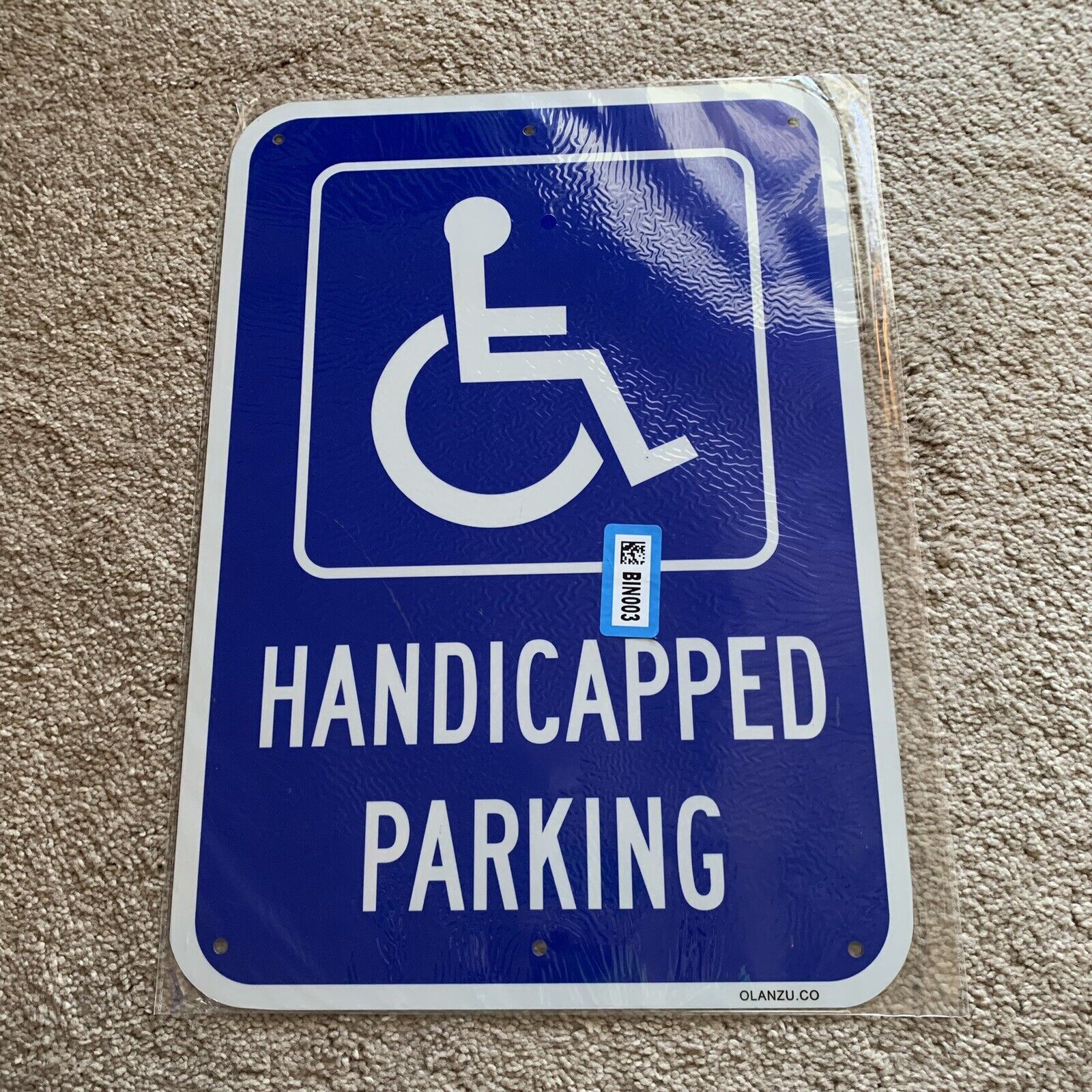 Blue & White Handicapped Parking Street Sign Heavy Duty Steel Metal 12” X 18”