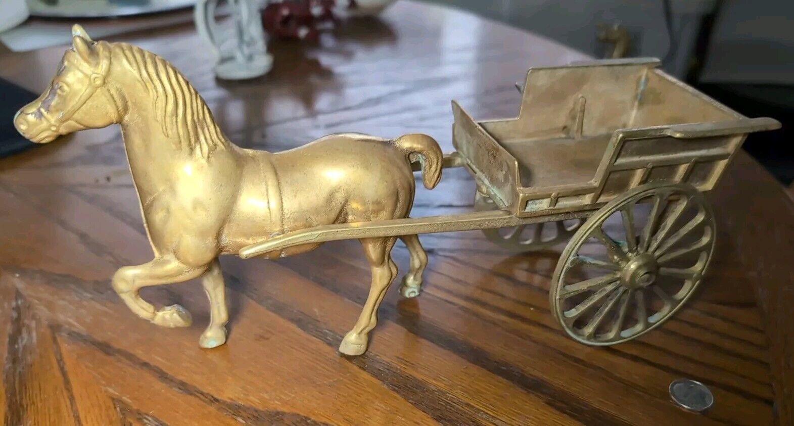Mid 20th Century Italian Solid Brass Horse and Carriage Cart Figurine