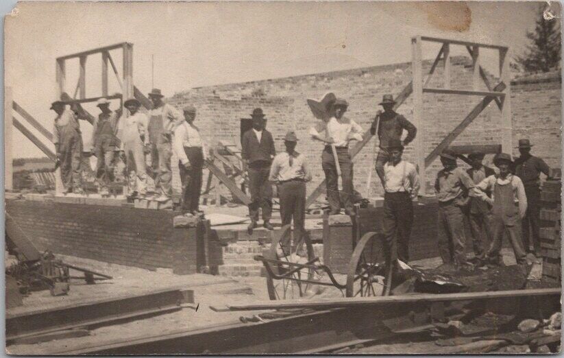 c1910s RPPC Real Photo Postcard CONSTRUCTION SCENE / Crew at Building Site