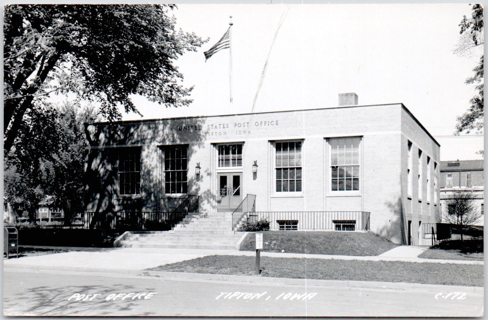 RPPC Tipton Iowa Post Office Building Front View Real Photo USA Vintage Postcard