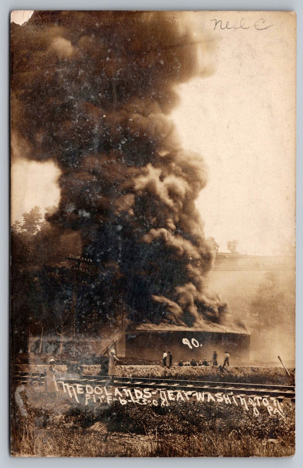 Meadow Lands Disaster-Immense Oil Tank Fire Washington PA c1908 RPPC Postcard