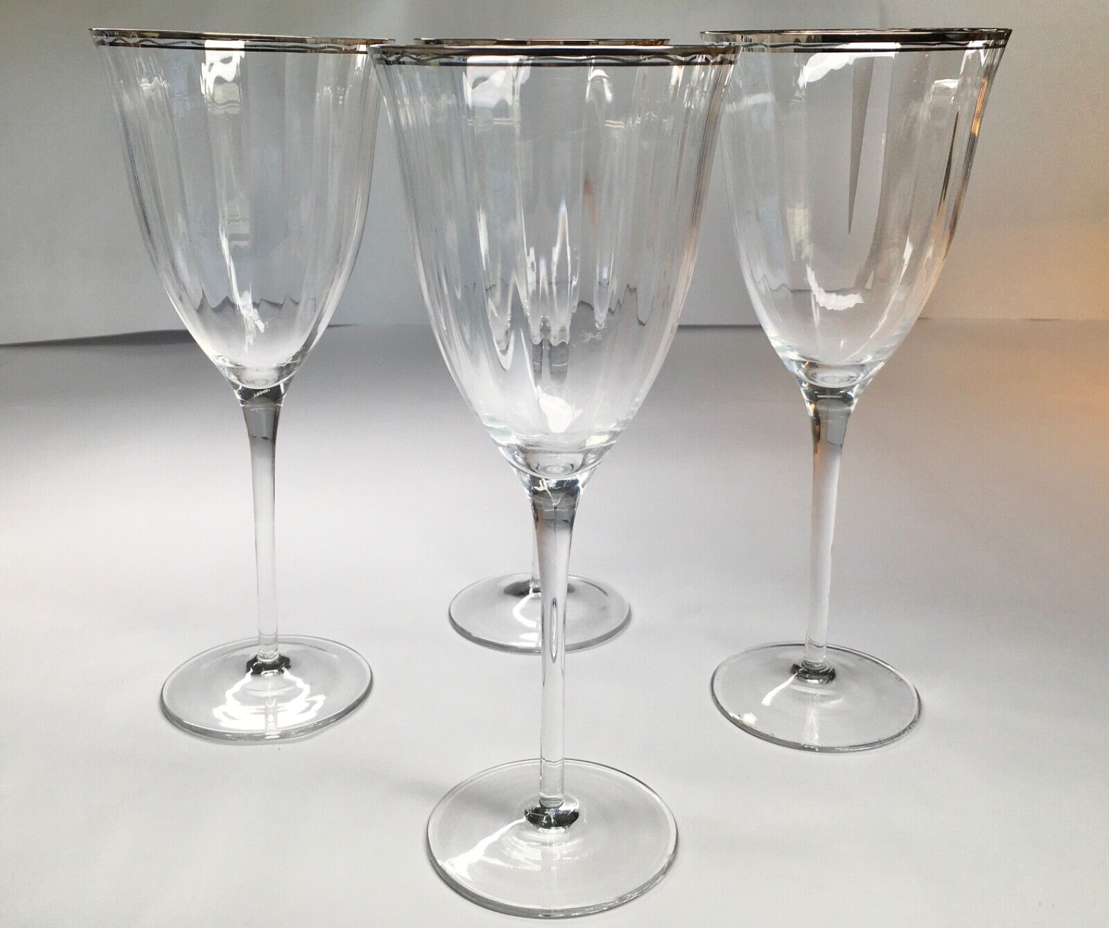 Gorham Crystal Laurin Tall Platinum Water Goblets 9 & 1/4” Lot Of 4 Laurin Tall.