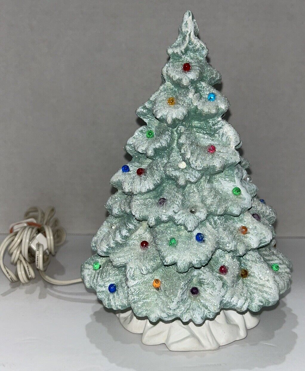 1990s Vtg Nowell’s Inc Glitter 8” Tall Ceramic Light Up Christmas Tree Works